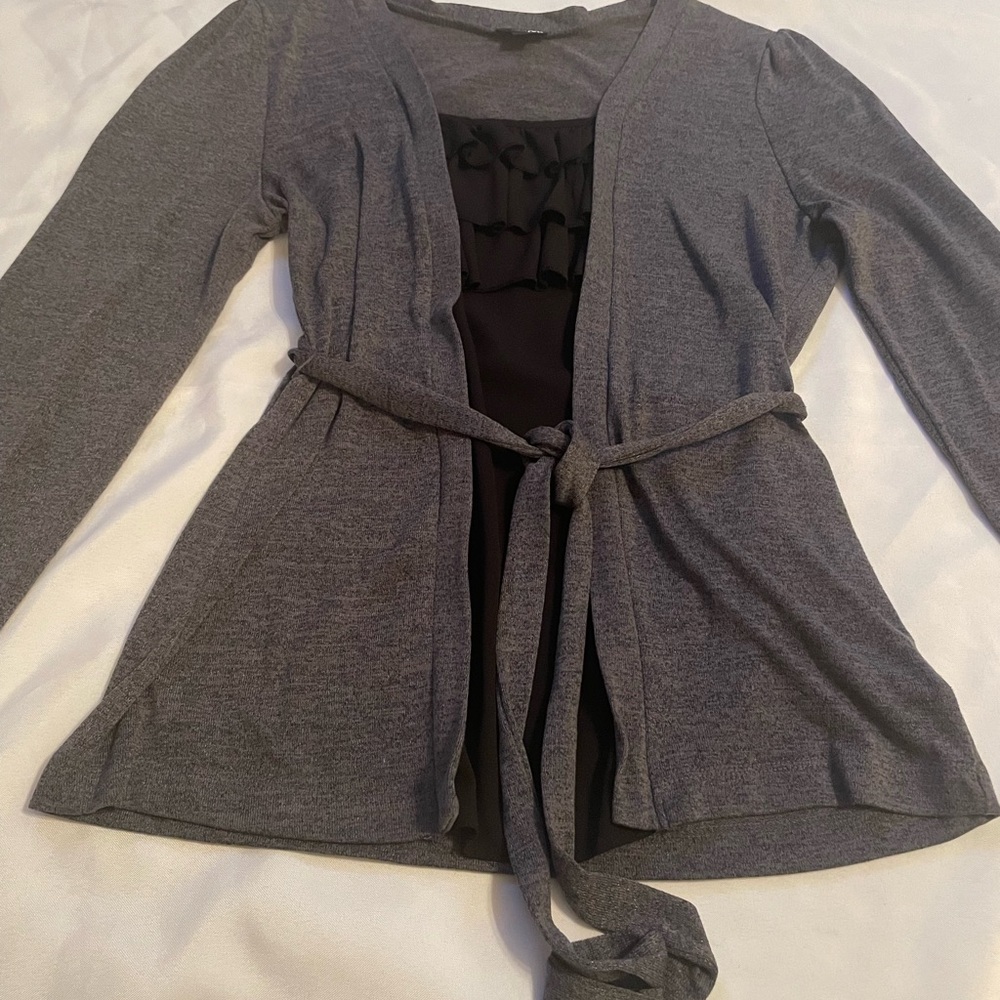 East 5th Gray and Black Knit Top with Tie “Belt”, Size Medium